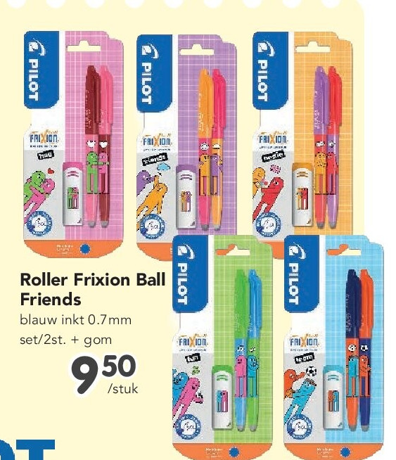 Roller Frixion Ball Friends blauw inkt 0.7mm set/2st. + gom