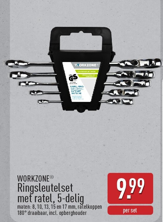 Ringsleutelset met ratel, 5-delig