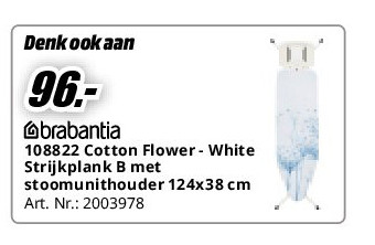 108822 Cotton Flower - White Strijkplank B met stoomunithouder 124x38 cm