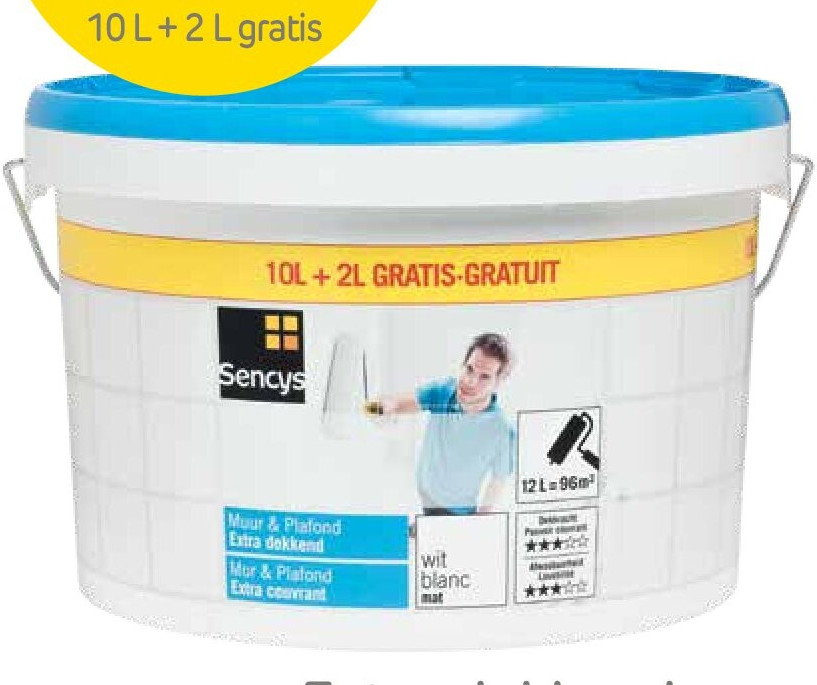 Verf muur & plafond extra dekkend 10 L + 2 L gratis