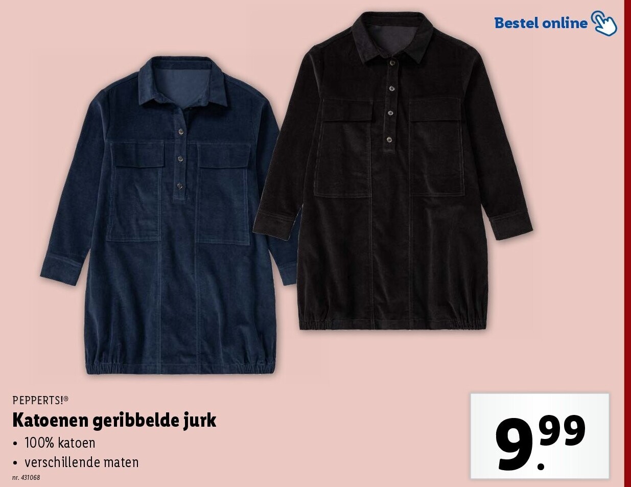 Katoenen geribbelde jurk