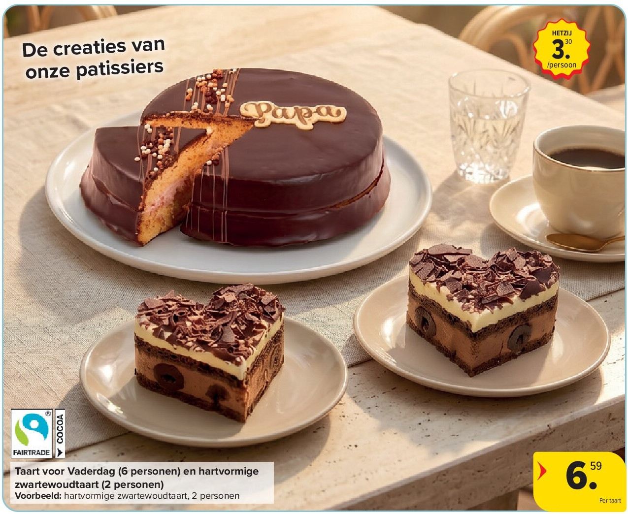 Taart voor Vaderdag (6 personen) en hartvormige zwartewoudtaart (2 personen)