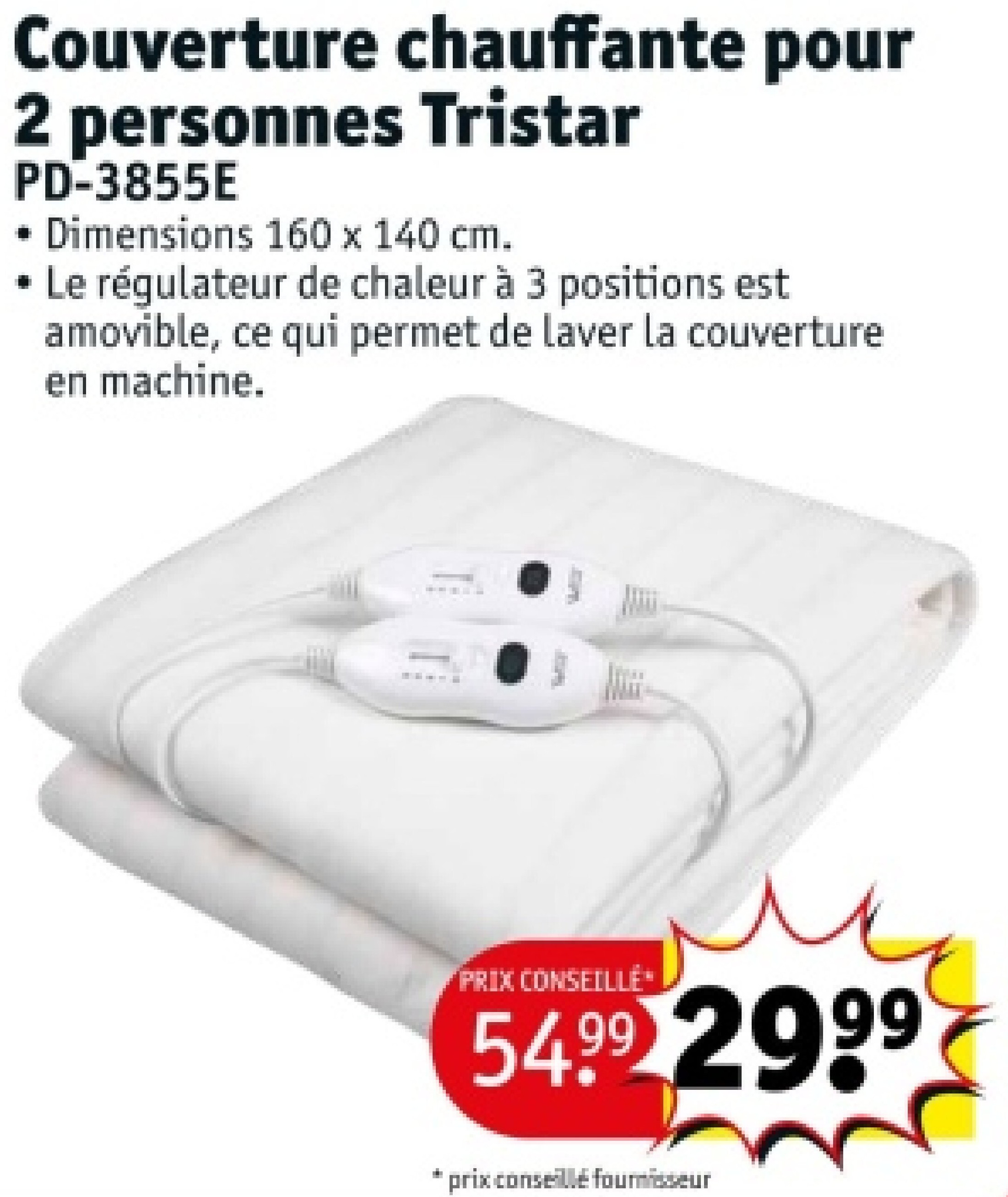 Couverture chauffante pour 2 personnes Tristar PD-3855E