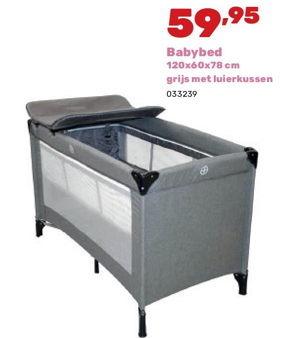 Babybed 120x60x78 cm grijs met luierkussen