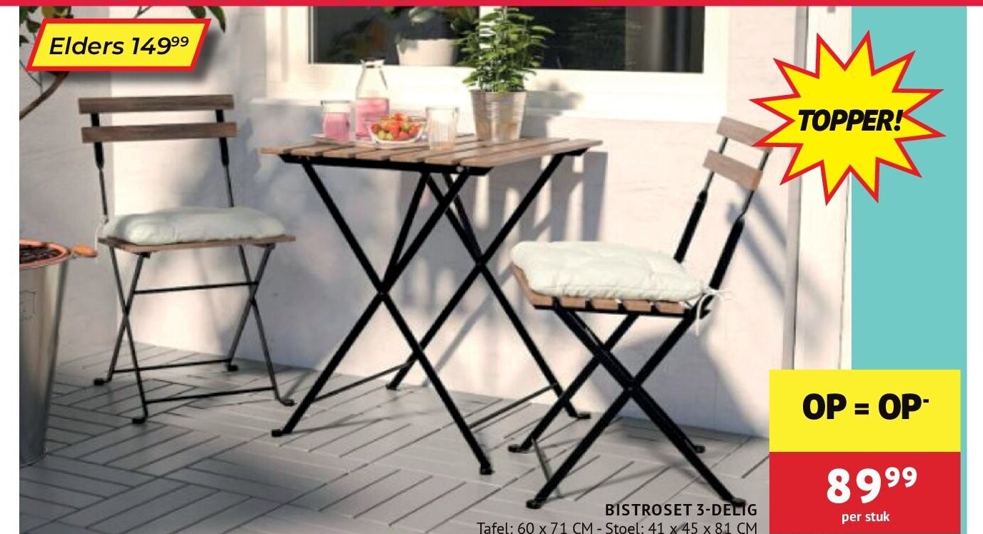 BISTROSET 3-DELIG Tafel: 60 x 71 CM - Stoel: 41 x 45 x 81 CM