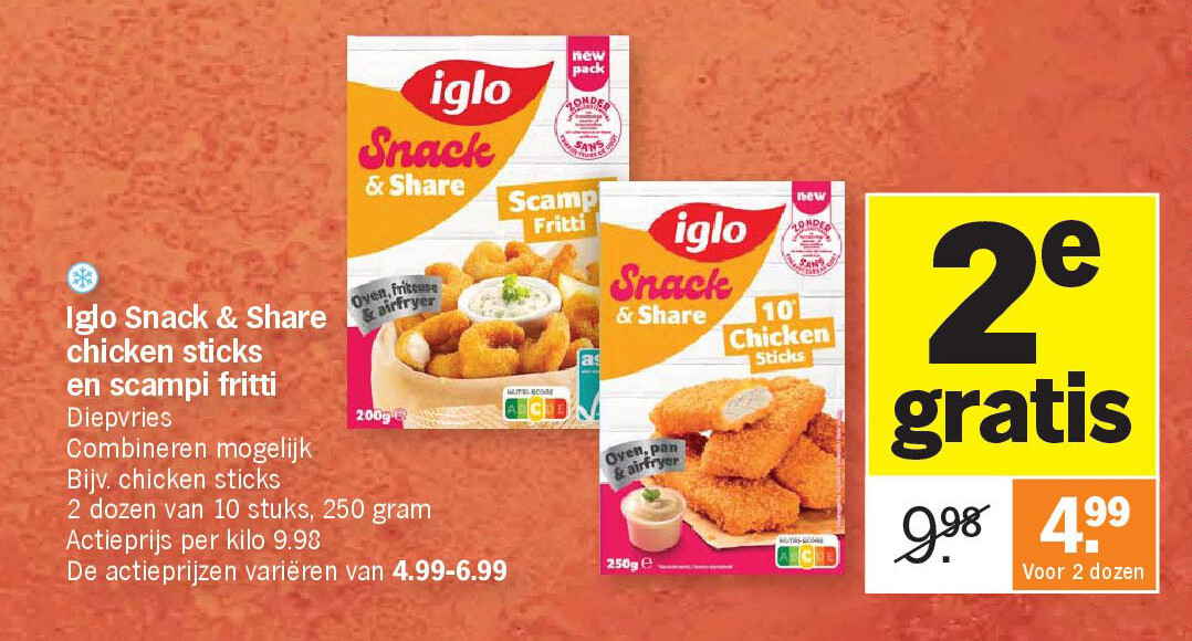Iglo Snack & Share chicken sticks en scampi fritti