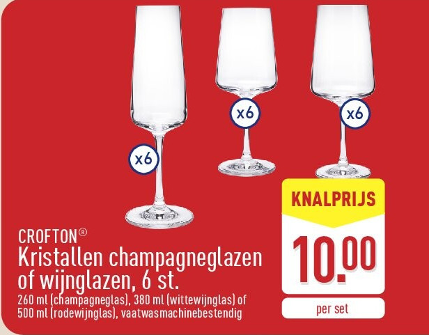 Kristallen champagneglazen of wijnglazen, 6 st.
