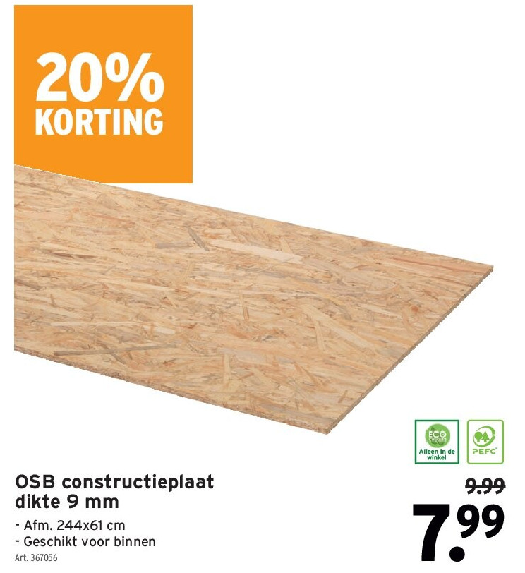 OSB constructieplaat dikte 9 mm