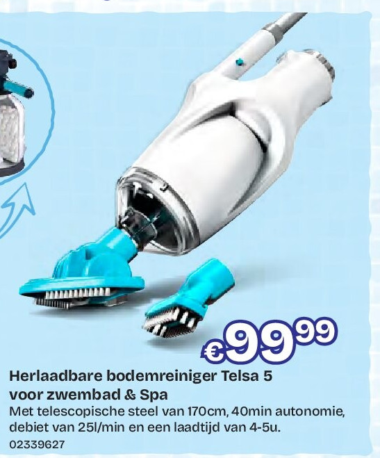Herlaadbare bodemreiniger Telsa 5 voor zwembad & Spa