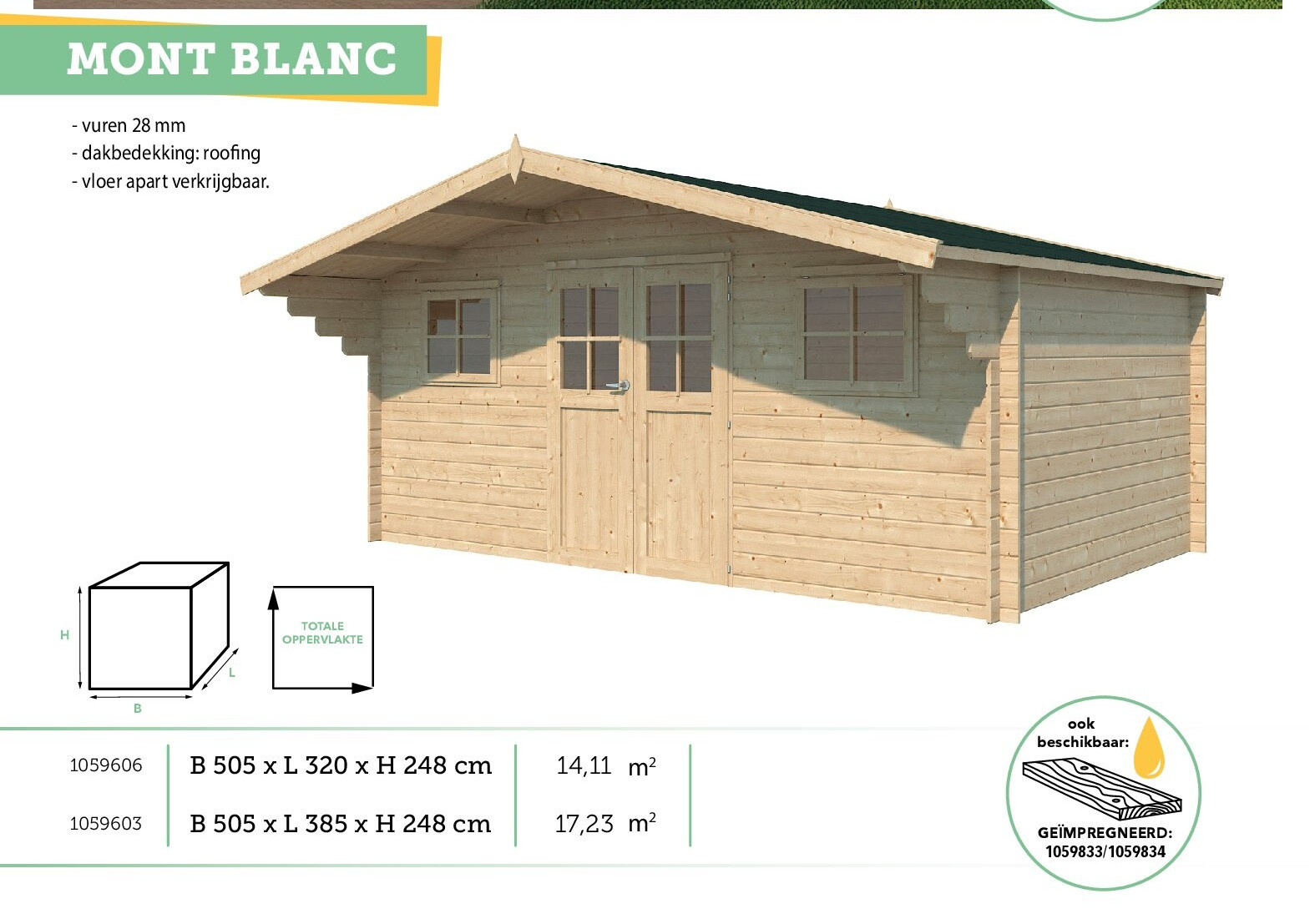 Gardenas Mont Blanc XL houten tuinhuis 505x385x248 cm blokhut