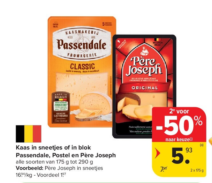 Kaas in sneetjes of in blok Passendale, Postel en Père Joseph