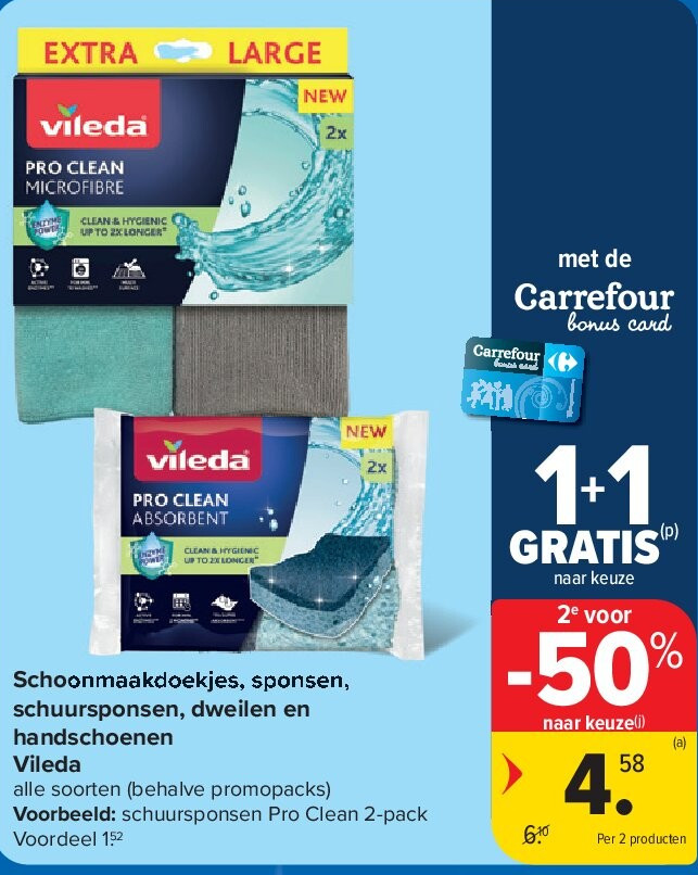 Schoonmaakdoekjes, sponsen, schuursponsen, dweilen en handschoenen Vileda alle so