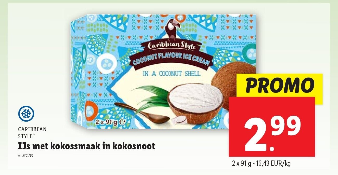 IJs met kokossmaak in kokosnoot