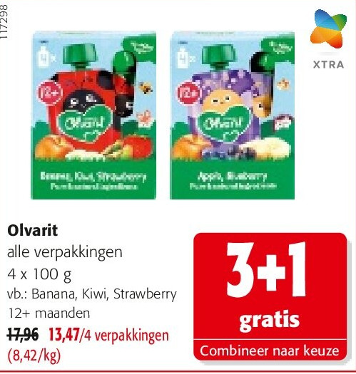 Olvarit Banana, Kiwi, Strawberry 12+ maanden