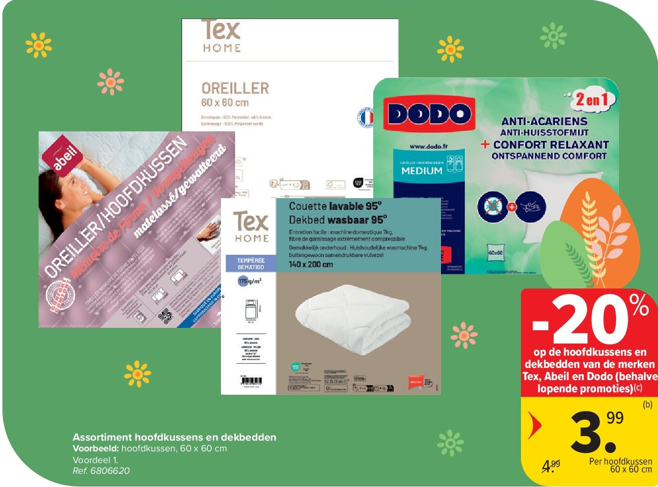 Assortiment hoofdkussens en dekbedden
