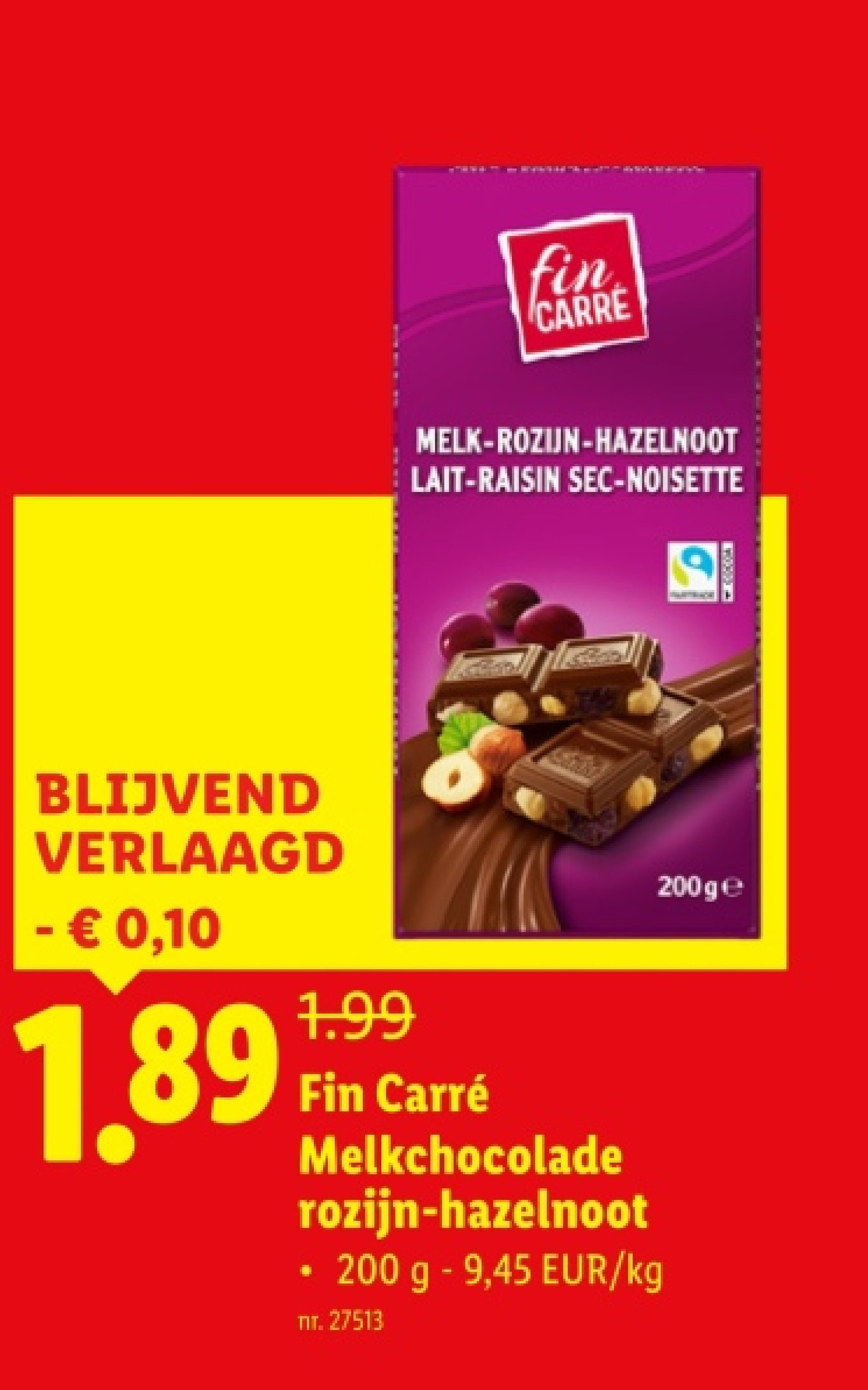 Melkchocolade rozijn-hazelnoot
