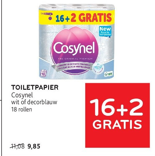 TOILETPAPIER Cosynel wit of decorblauw 18 rollen