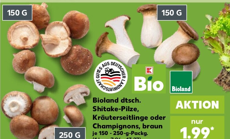 Bioland Shitake-Pilze, Kräuterseitlinge oder Champignons