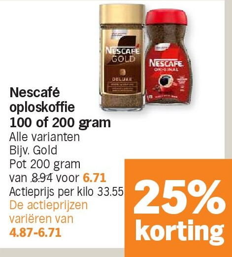 Nescafé oploskoffie 100 of 200 gram