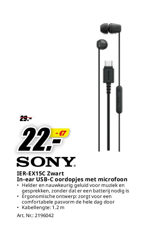 Sony IER-EX15C Zwart In-ear USB-C oordopjes met microfoon