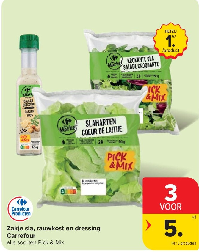Zakje sla, rauwkost en dressing Carrefour