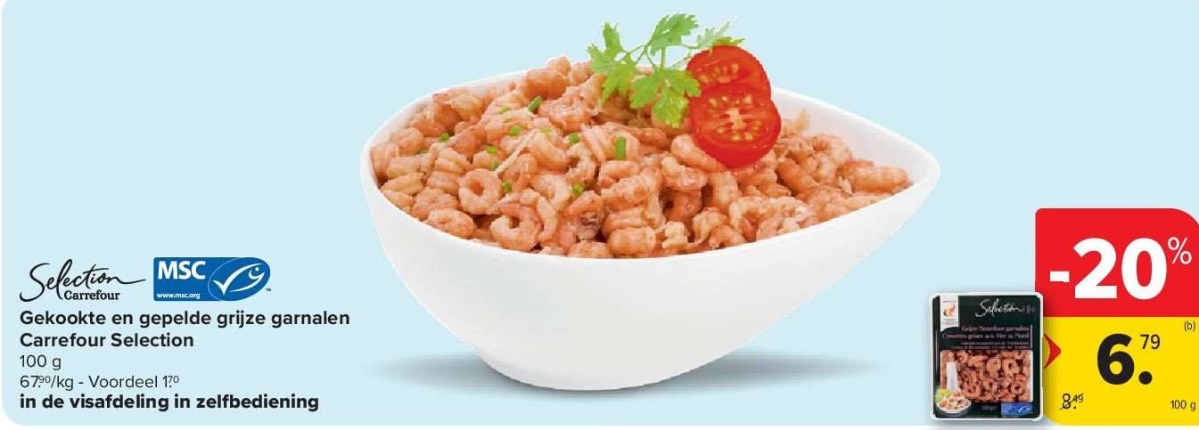 Gekookte en gepelde grijze garnalen Carrefour Selection