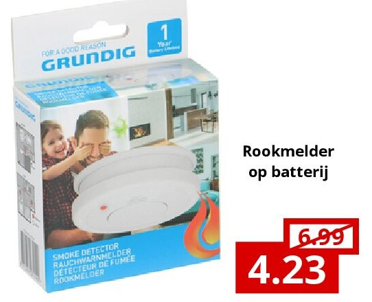 Rookmelder op batterij