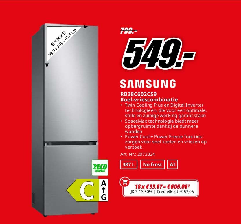 Samsung RB38C602CS9 Koel-vriescombinatie