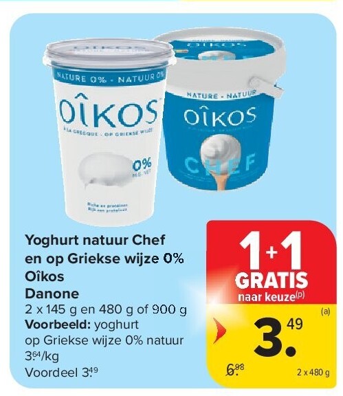 Yoghurt natuur Chef en op Griekse wijze 0% Oîkos Danone