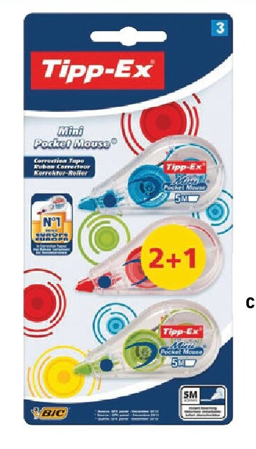 Set van 3 mini correctierollers Pocket Mouse