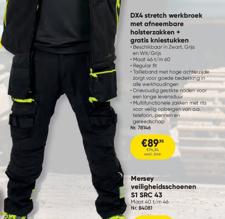 DX4 stretch werkbroek met afneembare holsterzakken + gratis kniestukken