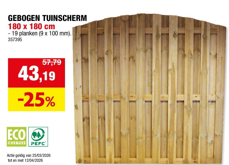 GEBOGEN TUINSCHERM 180 x 180 cm