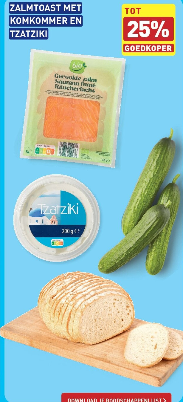 ZALMTOAST MET KOMKOMMER EN TZATZIKI