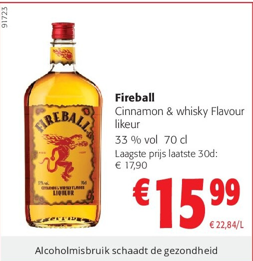 Fireball Cinnamon & whisky Flavour likeur 33 % vol 70 cl