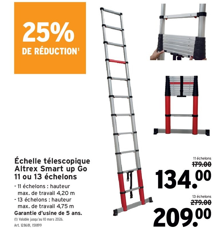 Échelle télescopique Altrex Smart up Go 11 ou 13 échelons