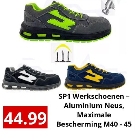 SP1 Werkschoenen – Aluminium Neus, Maximale Bescherming M40 - 45