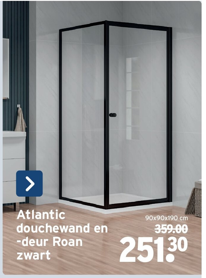 Atlantic douchewand en -deur Roan zwart