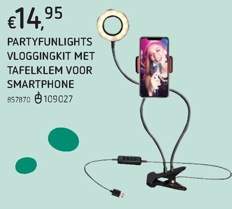 PARTYFUNLIGHTS VLOGGINGKIT MET TAFELKLEM VOOR SMARTPHONE