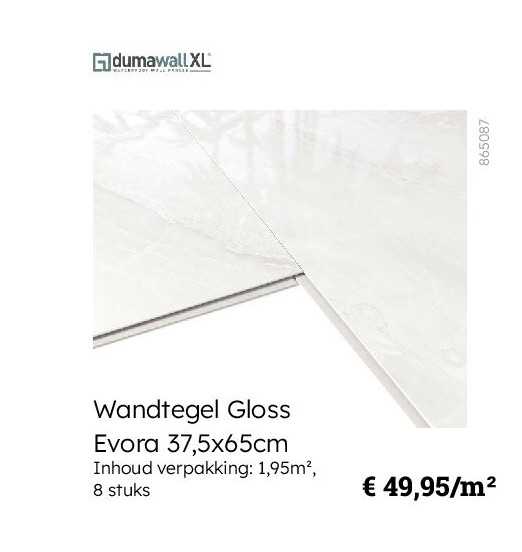 Wandtegel Gloss Evora 37,5x65cm Inhoud verpakking: 1,95m², 8 stuks