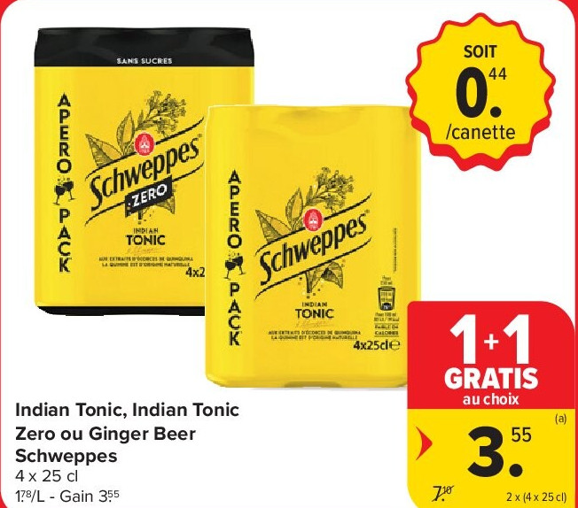 Indian Tonic, Indian Tonic Zero ou Ginger Beer Schweppes 2 x (4 x 25 cl)