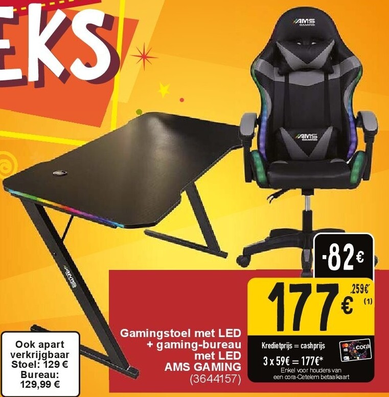 Gamingstoel met LED + gaming-bureau met LED AMS GAMING
