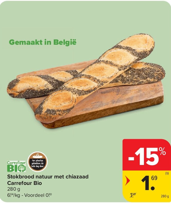 Stokbrood natuur met chiazaad Carrefour Bio