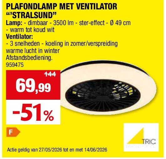 PLAFONDLAMP MET VENTILATOR “’STRALSUND”
