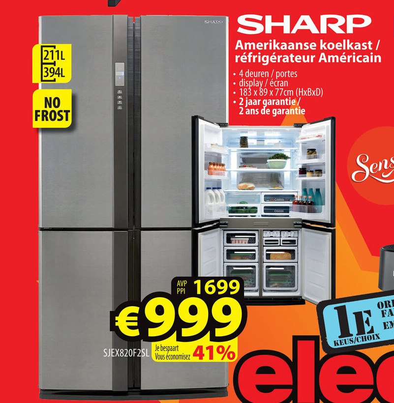 SHARP Amerikaanse koelkast/ réfrigérateur Américain