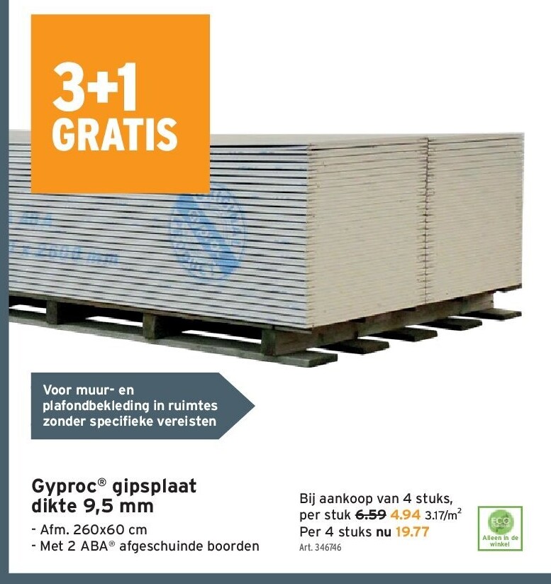 Gyproc® gipsplaat dikte 9,5 mm 1 stuk