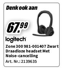 Logitech Zone 300 981-001407 Zwart Draadloze headset Met Noise-cancelling