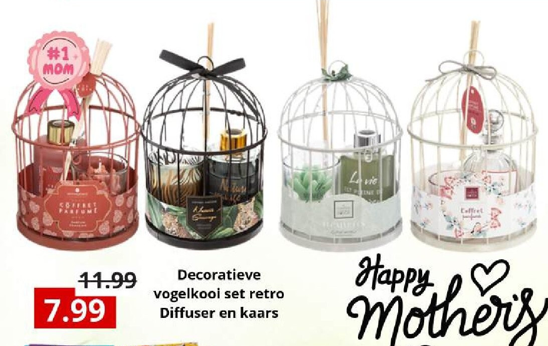Decoratieve vogelkooi set retro Diffuser en kaars
