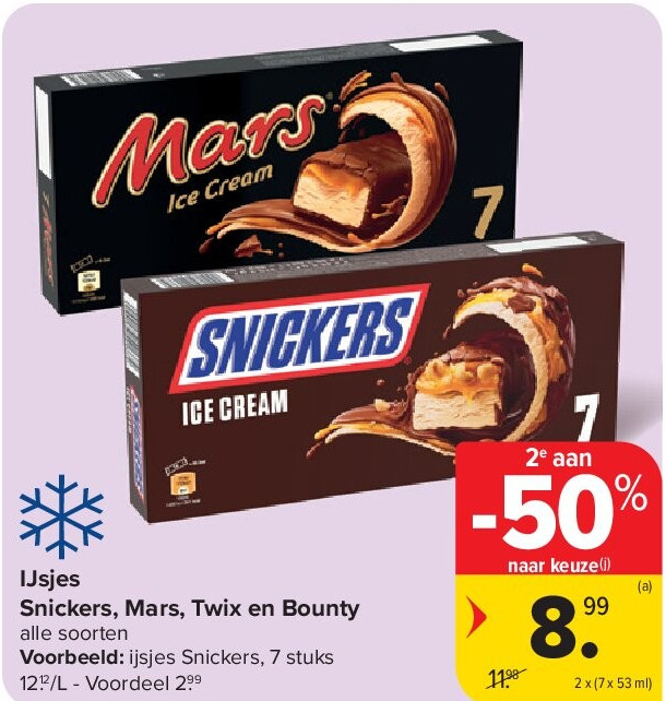 IJsjes Snickers, Mars, Twix en Bounty
