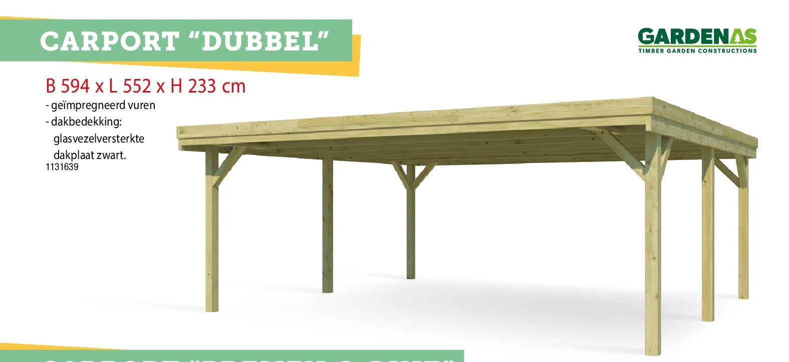 Gardenas dubbele carport 594x552 cm