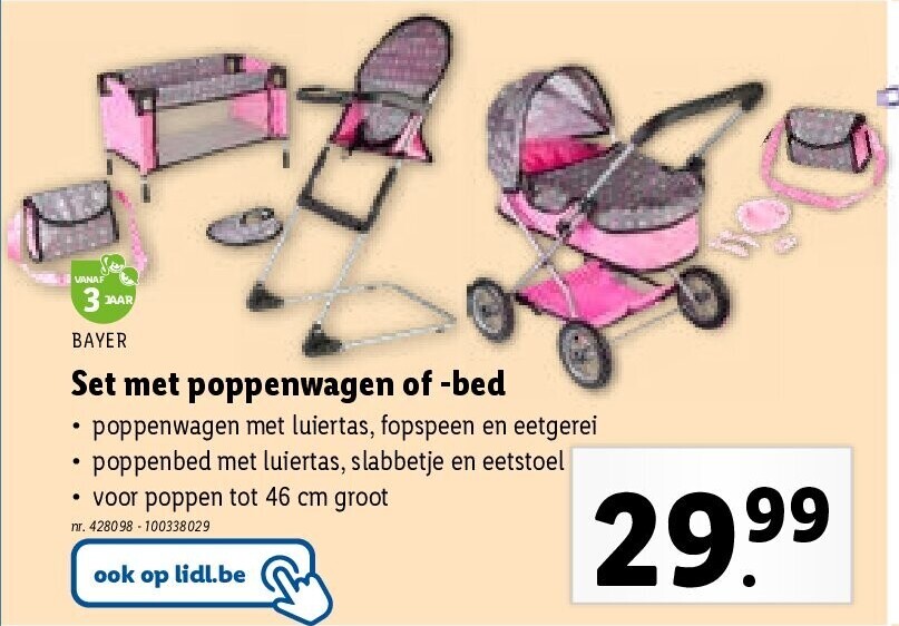 Set met poppenwagen of -bed